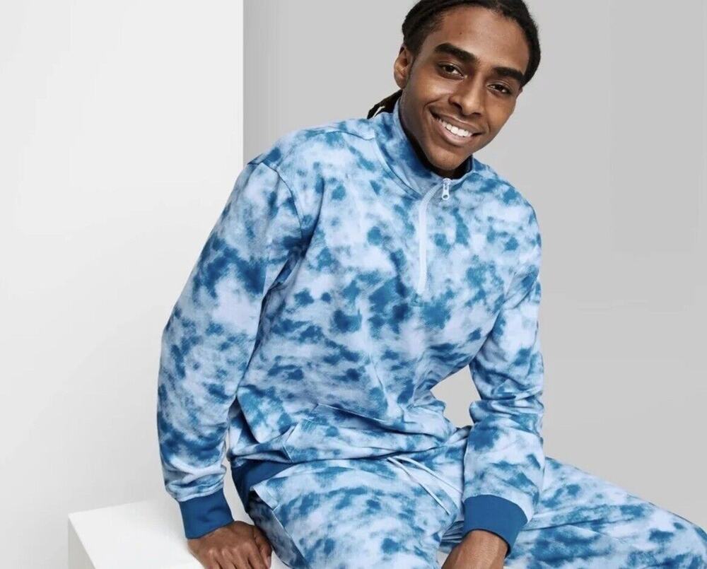 Original Use Dip Dye Fleece Quarter Zip Sweatshirt - Blue Mens X-S NWT